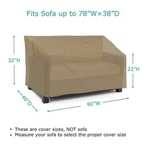 SunPatio Outdoor Loveseat Cover, Patio Heavy Duty Waterproof Deep Sofa Cover with Sealed Seam, Patio Furniture Cover, 80''L x 39''W x 32''/22''H, FadeStop Material, All Weather Protection, Taupe