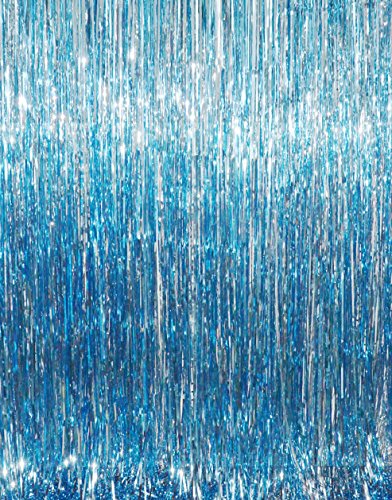 GOER 3.2 ft x 9.8 ft Metallic Tinsel Foil Fringe Curtains Party Photo Backdrop Party Streamers for Birthday,Graduation,New Year Eve Decorations Wedding Decor (Light Blue,1 Pack)