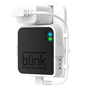 outlet wall mount for blink sync module 2, mount bracket holder for bink ourdoor indoor camera security with no messy wires easy to move (white)