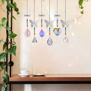 GLORIEROO Crystal Sun Catcher with Butterfly Dragonfly Hanging Ornament, for Window Room Decor Chandeliers Home Garden Christmas Tree Party Wedding Gifts (Pack of 6 Sun Catcher)