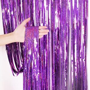 3 pack fringe curtains party decorations,tinsel backdrop curtains for parties,photo booth wedding graduations birthday christmas event party supplies (purple)