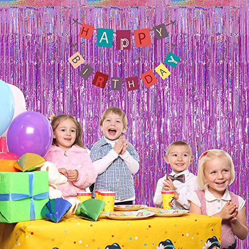 3 Pack Fringe Curtains Party Decorations,Tinsel Backdrop Curtains for Parties,Photo Booth Wedding Graduations Birthday Christmas Event Party Supplies (Purple)