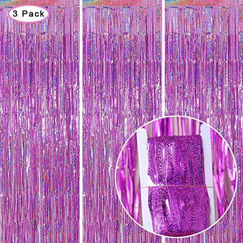 3 Pack Fringe Curtains Party Decorations,Tinsel Backdrop Curtains for Parties,Photo Booth Wedding Graduations Birthday Christmas Event Party Supplies (Purple)