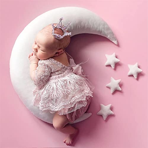 Yarstar 1+4pcs Newborn Photography Pillow Set Newborn Posing Photography Prop Moon Star Baby Picture Prop Newborn Photo Props for Babies Newborn Photography Props Baby Moon Nursery Pillow (A-White)