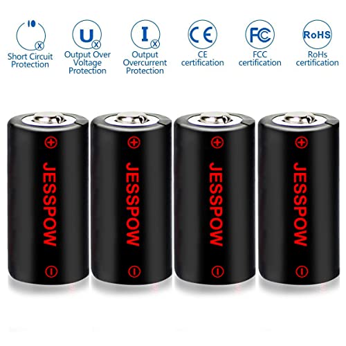 JESSPOW CR123A Rechargeable Batteries 16 Pack with Charger, Rechargeable Lithium Batteries [ 750mAh 3.7V ] for Arlo Cameras (VMC3030/VMK3200/VMS3330/3430/3530), Flashlight