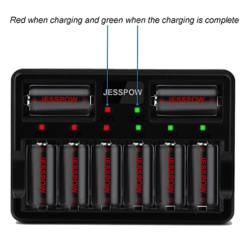 JESSPOW CR123A Rechargeable Batteries 16 Pack with Charger, Rechargeable Lithium Batteries [ 750mAh 3.7V ] for Arlo Cameras (VMC3030/VMK3200/VMS3330/3430/3530), Flashlight