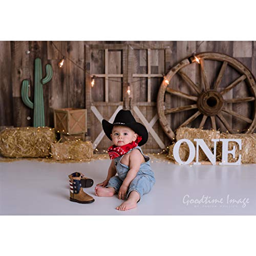 Allenjoy 7x5ft Western Cowboy Backdrop for Portrait Photography Pictures Wild West Wooden House Barn Door Vintage Kids Boy Child Baby Shower Birthday Party Supplies Decorations Background Banner Props