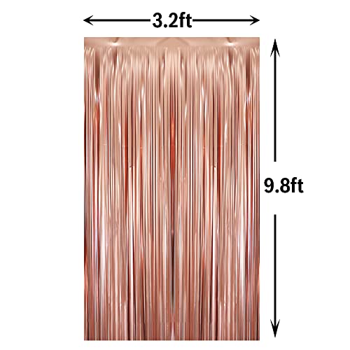 GOER 6.4 ft x 9.8 ft Metallic Tinsel Foil Fringe Curtains,Pack of 2 Party Streamer Backdrop for Birthday,Graduation Decorations and New Year Eve (Matte Rose Gold)