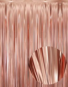 goer 6.4 ft x 9.8 ft metallic tinsel foil fringe curtains,pack of 2 party streamer backdrop for birthday,graduation decorations and new year eve (matte rose gold)