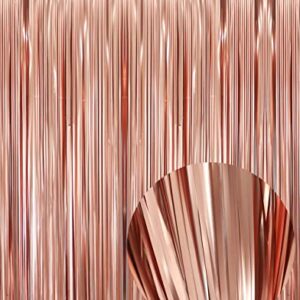 GOER 6.4 ft x 9.8 ft Metallic Tinsel Foil Fringe Curtains,Pack of 2 Party Streamer Backdrop for Birthday,Graduation Decorations and New Year Eve (Matte Rose Gold)