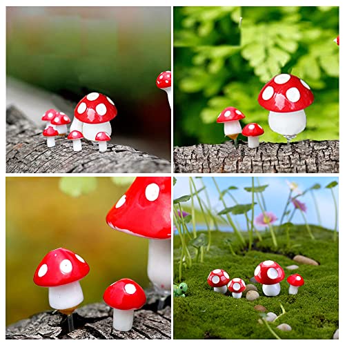 JKanruh 80 Pcs Tiny Mushrooms,Miniature Mushrooms,Fairy Garden Moss Landscape Ornaments for Outdoor Decoration,Home Décor (red)