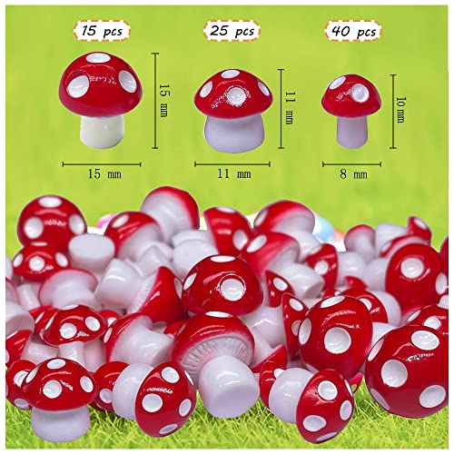 JKanruh 80 Pcs Tiny Mushrooms,Miniature Mushrooms,Fairy Garden Moss Landscape Ornaments for Outdoor Decoration,Home Décor (red)