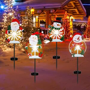 spiareal pack christmas metal lights outdoor solar stake lights snowman christmas garden stake lights warm lights solar christmas yard decoration garden lawn pathway holiday winter (stylish style)
