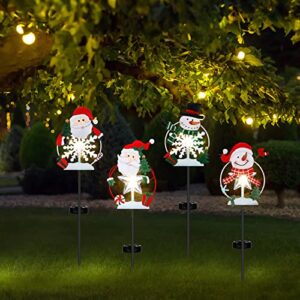 Spiareal Pack Christmas Metal Lights Outdoor Solar Stake Lights Snowman Christmas Garden Stake Lights Warm Lights Solar Christmas Yard Decoration Garden Lawn Pathway Holiday Winter (Stylish Style)