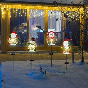 Spiareal Pack Christmas Metal Lights Outdoor Solar Stake Lights Snowman Christmas Garden Stake Lights Warm Lights Solar Christmas Yard Decoration Garden Lawn Pathway Holiday Winter (Stylish Style)