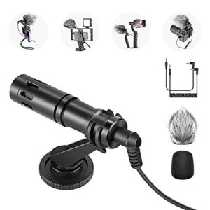 neewer cm14 microphone for phone, mini on-camera video microphone with mic mount, windscreen, audio cables compatible with iphone/android phone/dslr camera/camcorder (adapter for iphone not included)