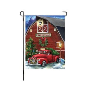 christmas vertical garden flag 12×18 double sided, red truck with house flag for outside, merry christmas yard flags, durable burlap flag holiday farmhouse patio yard outdoor party decor gift