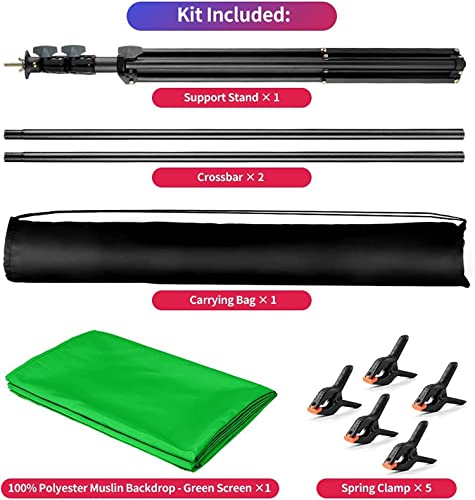 Green Screen Backdrop with Stand kit,YELANGU 6.5X5ft Portable Photographic Studio Photo Background for Streaming, ID Photos, Video conferences and interviews
