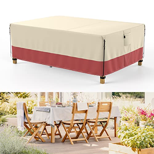 Patio Furniture Covers Waterproof, 600D Heavy Duty Outdoor Furniture Covers for Outdoor Table (124" W x 59" D x 29" H, Beige & Orange)