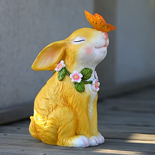TOGYEUK Rabbit Garden Statue,Large Easter Bunny Statue,Resin Outdoor Rabbit Figurines with Solar Butterfly Light,Bunny Decor for Yard Lawn,Animal Figurine Ornament for hanksgiving Day, Christmas