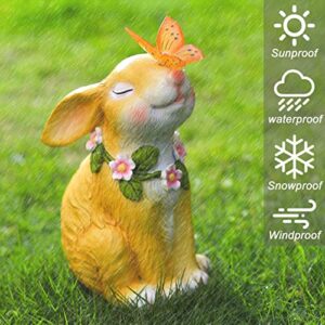 TOGYEUK Rabbit Garden Statue,Large Easter Bunny Statue,Resin Outdoor Rabbit Figurines with Solar Butterfly Light,Bunny Decor for Yard Lawn,Animal Figurine Ornament for hanksgiving Day, Christmas