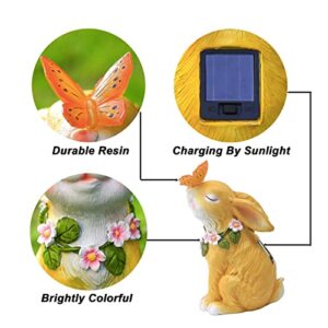 TOGYEUK Rabbit Garden Statue,Large Easter Bunny Statue,Resin Outdoor Rabbit Figurines with Solar Butterfly Light,Bunny Decor for Yard Lawn,Animal Figurine Ornament for hanksgiving Day, Christmas