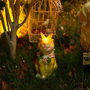 TOGYEUK Rabbit Garden Statue,Large Easter Bunny Statue,Resin Outdoor Rabbit Figurines with Solar Butterfly Light,Bunny Decor for Yard Lawn,Animal Figurine Ornament for hanksgiving Day, Christmas