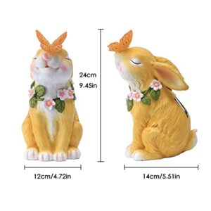 TOGYEUK Rabbit Garden Statue,Large Easter Bunny Statue,Resin Outdoor Rabbit Figurines with Solar Butterfly Light,Bunny Decor for Yard Lawn,Animal Figurine Ornament for hanksgiving Day, Christmas