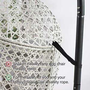 PRIVATE GARDEN Large Hanging Egg Chair with Stand Upgraded Wicker Egg Swing Chair Outdoor Indoor PE Rattan Hanging Chair with Grey Comfort Cushion Heavy Duty C-Stand