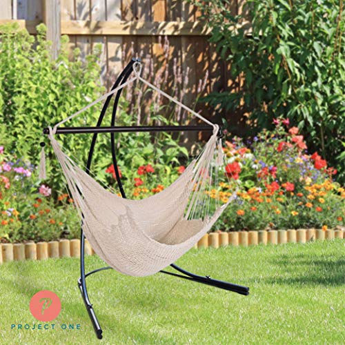 Project One Caribbean Double Hanging Hammock Chair with Soft-Spun Polyester Rope, Max 330 LBS, with Full Hanging Kit Great for Indoor, Outdoor, Home, Patio, Yard, Garden 48 Inch (Cream)