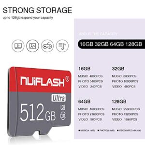 Micro SD Card 512GB Mini SD Card High Speed TF Card Class 10 Memory Card 512GB with Adapter for Smartphone,Body Camera and Drone