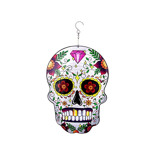 3D Metal Wind Spinner, Sugar Skull Wind Spinner for Yard and Garden Hanging Wind Sculptures Ornament 12in Skull Spinner Gifts for Home and Garden Outdoor Decorations Wind Art Spinning