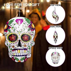 3D Metal Wind Spinner, Sugar Skull Wind Spinner for Yard and Garden Hanging Wind Sculptures Ornament 12in Skull Spinner Gifts for Home and Garden Outdoor Decorations Wind Art Spinning