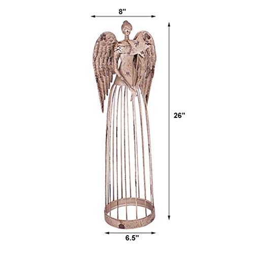 Attraction Design (ATTRG) Antiqued Metal Garden Angel Statue with Star Wand, Indoor Outdoor Angel Yard Art Decor Lawn Patio Decorations Holiday Decor Garden Art