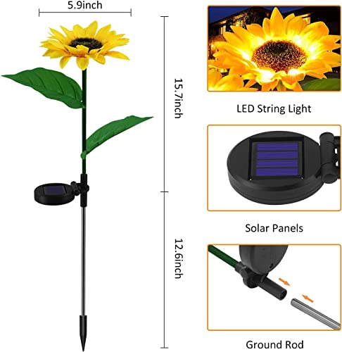 ZHUPIG Solar Solar Sunflower Lights Outdoor 2 Pack, Solar Garden Lights Landscape Pathway Lights Decorative Stake, Auto ON/Off, Waterproof LED Solar Powered Lights for Patio Lawn Garden Yard