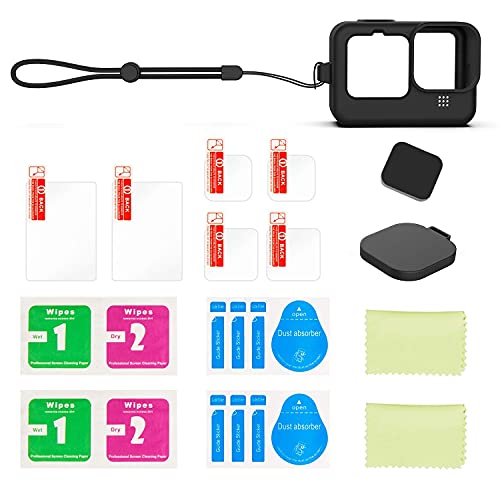 Kuptone Accessories Kit for 11 10 9, Silicone Sleeve Protective Case with Rubber Cap + 6Pcs Tempered Glass Screen Protector with Lens Cover Cap