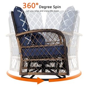 Rotihom 5 Piece Swivel Rocking Chair Set,Rattan Furniture Set with Glass Table and Ottoman,Patio Bistro Set for Garden,Backyard,Front Porch, Balcony