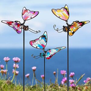 juegoal set of 3 butterfly garden stake decor, 20 inch colorful butterflies stakes, glass & metal yard art ornaments for mom, mothers day ideal gifts, outdoor lawn pathway patio plant pot, flower bed
