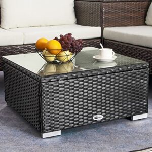 dimar garden outdoor coffee table wicker patio side table with glass top,25.2in black