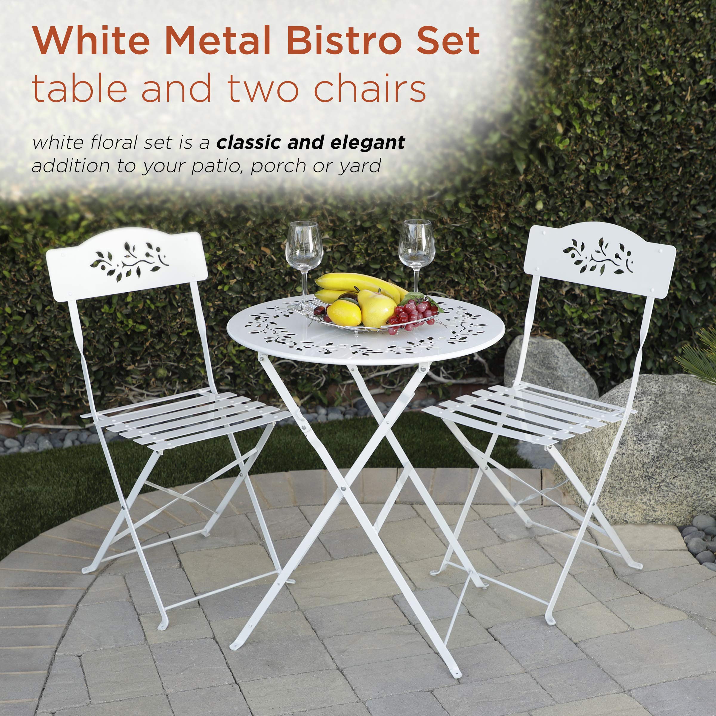 Alpine Corporation MSY100A-WT Alpine Bistro Set, Table: 24" L x 24" W x 28" H Chair: 17" L 18" W x 33" H, White