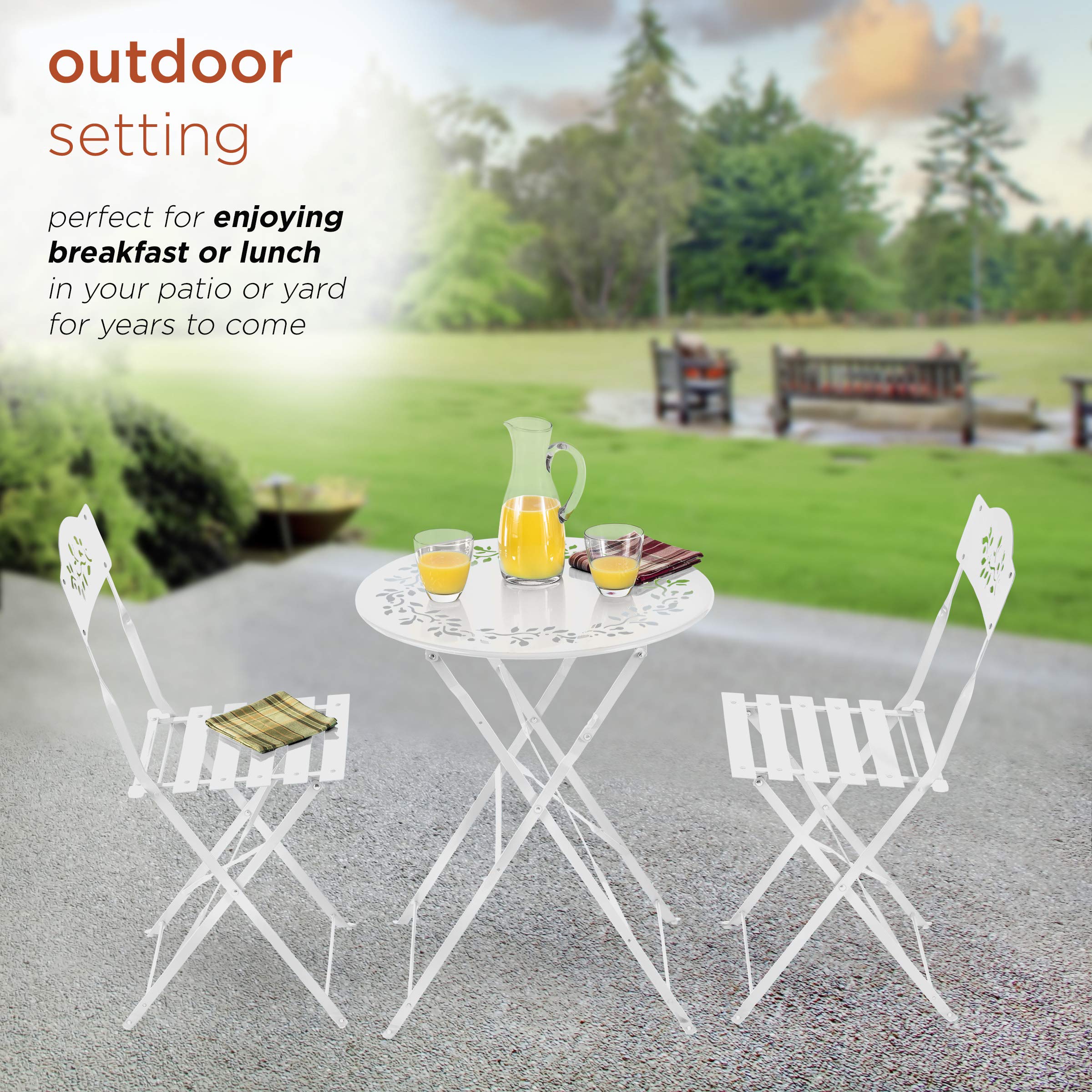 Alpine Corporation MSY100A-WT Alpine Bistro Set, Table: 24" L x 24" W x 28" H Chair: 17" L 18" W x 33" H, White