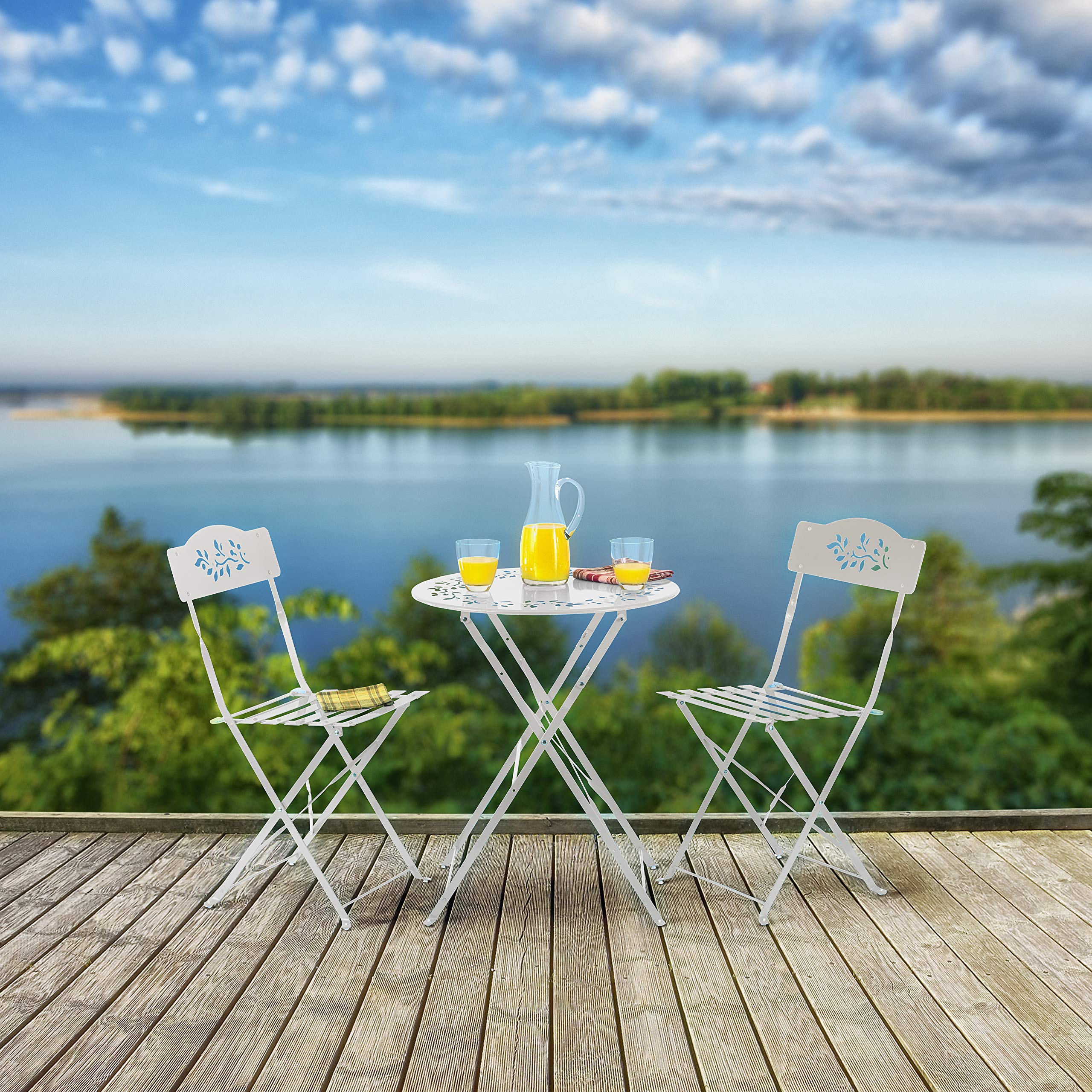 Alpine Corporation MSY100A-WT Alpine Bistro Set, Table: 24" L x 24" W x 28" H Chair: 17" L 18" W x 33" H, White