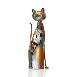 aayla 13.5″ h cat statue – metal iron cat figurine kitchen décor oil painting color finish sculpture gift for dining room living room kitchen garden patio lawn (13.5″ h cat)
