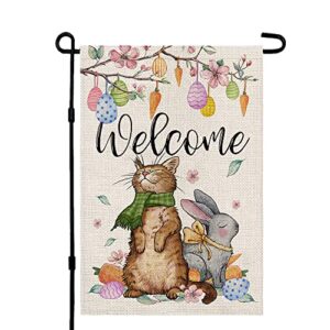 crowned beauty easter garden flag 12×18 inch double sided cat bunny under egg tree welcome outside vertical small holiday yard decoration