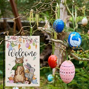 CROWNED BEAUTY Easter Garden Flag 12×18 Inch Double Sided Cat Bunny under Egg Tree Welcome Outside Vertical Small Holiday Yard Decoration