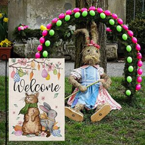 CROWNED BEAUTY Easter Garden Flag 12×18 Inch Double Sided Cat Bunny under Egg Tree Welcome Outside Vertical Small Holiday Yard Decoration