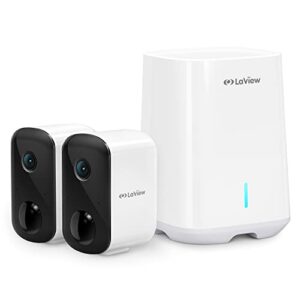 laview 3mp wireless camera for home/outdoor security (2 pack), 2k battery powered wifi camera with night vision, 270-day battery life, ai human detection, 2 way audio, siren, ip66, works with alexa