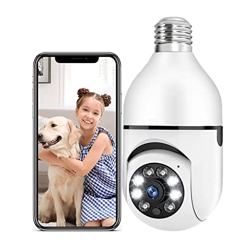 ATSITK Light Bulb Security Camera, Light Bulb Camera WiFi Outdoor, FHD 1080P 360° Panoramic PTZ 2.4G Wireless Smart IP Cameras for Home/Baby/Pet, Color Night Vision, Two Way Audio, Motion Tracking