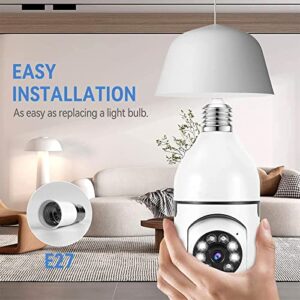 ATSITK Light Bulb Security Camera, Light Bulb Camera WiFi Outdoor, FHD 1080P 360° Panoramic PTZ 2.4G Wireless Smart IP Cameras for Home/Baby/Pet, Color Night Vision, Two Way Audio, Motion Tracking