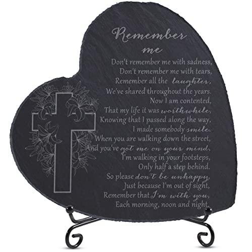 TimTin Memorial Garden Stone Those We Love Don't Go Away Memorial Plaque Decor with Stand Black Sympathy Gifts for Loved One(Cross), 5 Inches